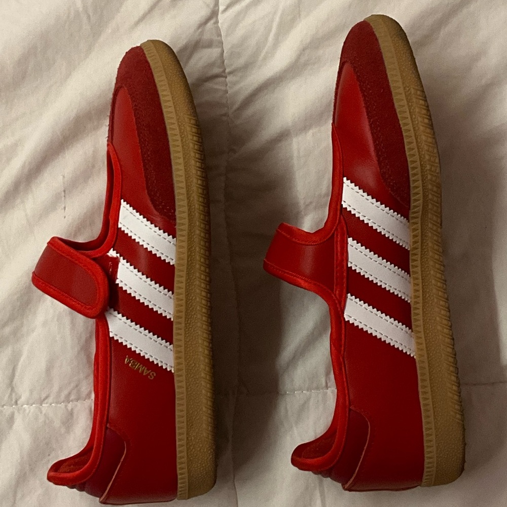 SOLD!!! Adidas Women's Red Flats with White Stripes (Size 5 US) - Picture 3 of 4